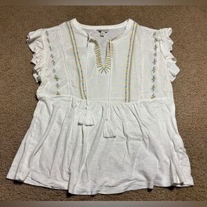 Lucky Brand Embroidered Top W Ruffle Sleeve Womens Size Small